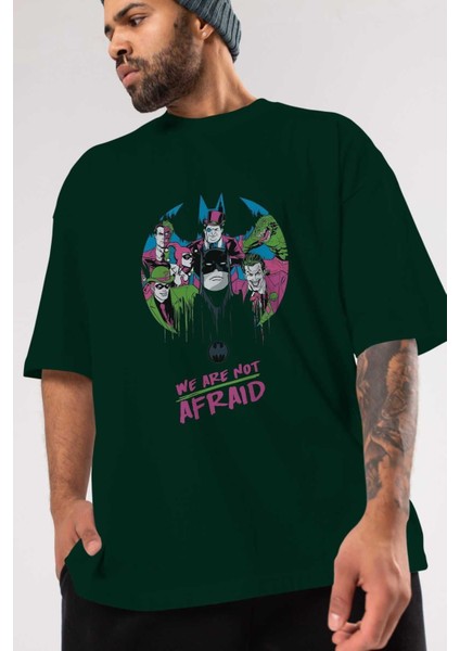 Batman Joker Ön Baskılı Zümrüt Yeşili Oversize T-Shirt Bisiklet Yaka Pamuk Erkek Kadın modelleri