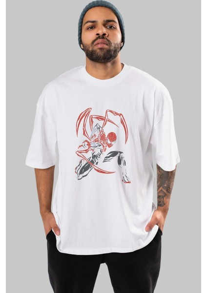 Spiderman (16) Ön Baskılı Beyaz Oversize T-Shirt Bisiklet Yaka Erkek Kadın