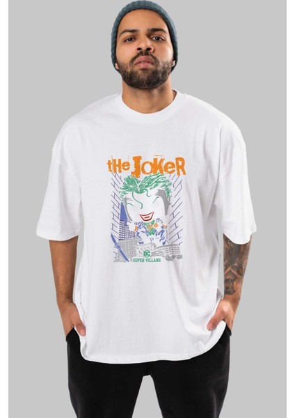 Joker (6) Ön Baskılı Beyaz Oversize T-Shirt Bisiklet Yaka Erkek Kadın
