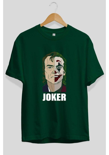 Joker (8) Ön Baskılı Zümrüt Yeşili Oversize T-Shirt Bisiklet Yaka Pamuk Erkek Kadın fiyatları