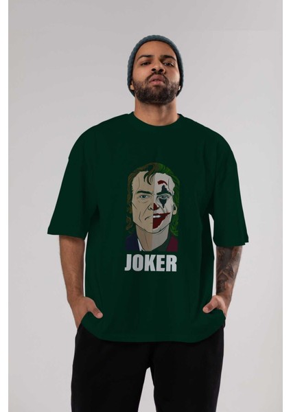 Joker (8) Ön Baskılı Zümrüt Yeşili Oversize T-Shirt Bisiklet Yaka Pamuk Erkek Kadın indirimleri
