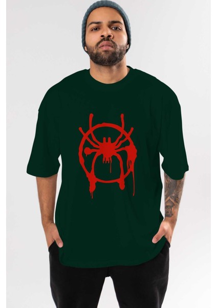 Spiderman (32) Ön Baskılı Zümrüt Yeşili Oversize T-Shirt Bisiklet Yaka Pamuk Erkek Kadın