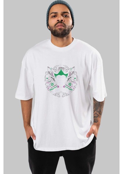 Joker (2) Ön Baskılı Beyaz Oversize T-Shirt Bisiklet Yaka Erkek Kadın