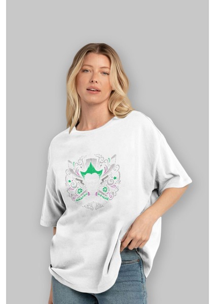 Joker (2) Ön Baskılı Beyaz Oversize T-Shirt Bisiklet Yaka Erkek Kadın fırsatları