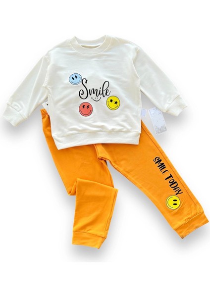 6-9-12-18 Ay Emoje Baskılı Pamuk Penye Kumaş Erkek Bebek Takımı