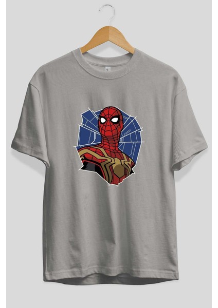 Spiderman (29) Ön Baskılı Gri Oversize T-Shirt Bisiklet Yaka Pamuk Erkek Kadın fiyatları