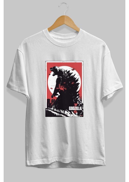 Godzilla (2) Ön Baskılı Beyaz Oversize T-Shirt Bisiklet Yaka Erkek Kadın fiyatları
