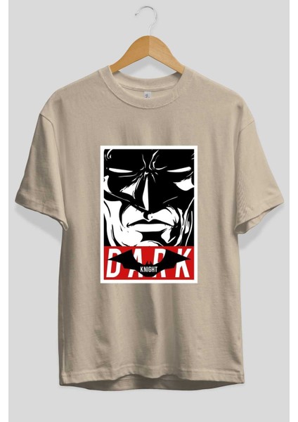 Batman (23) Ön Baskılı Bej Oversize T-Shirt Bisiklet Yaka Pamuk Erkek Kadın fiyatları