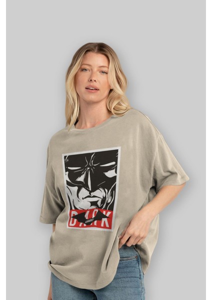 Batman (23) Ön Baskılı Bej Oversize T-Shirt Bisiklet Yaka Pamuk Erkek Kadın fırsatları