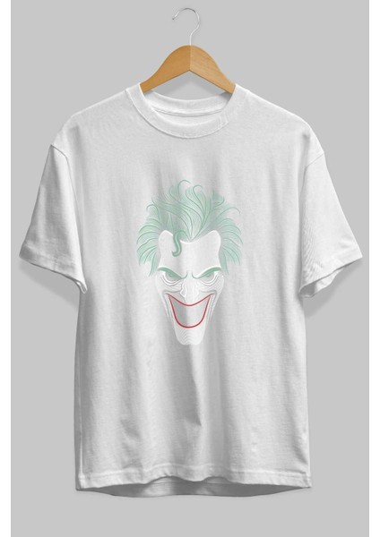 Joker (1) Ön Baskılı Beyaz Oversize T-Shirt Bisiklet Yaka Erkek Kadın fiyatları