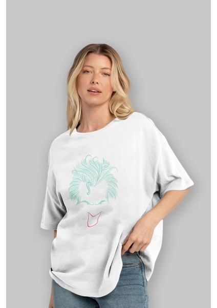 Joker (1) Ön Baskılı Beyaz Oversize T-Shirt Bisiklet Yaka Erkek Kadın fırsatları