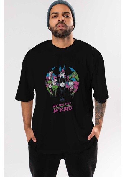 Batman Joker Ön Baskılı Siyah Oversize T-Shirt Bisiklet Yaka Erkek Kadın