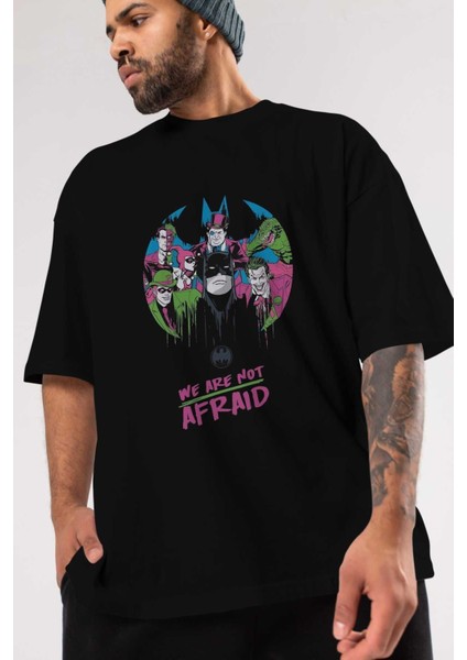 Batman Joker Ön Baskılı Siyah Oversize T-Shirt Bisiklet Yaka Erkek Kadın modelleri