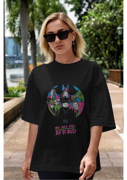 Batman Joker Ön Baskılı Siyah Oversize T-Shirt Bisiklet Yaka Erkek Kadın indirimleri