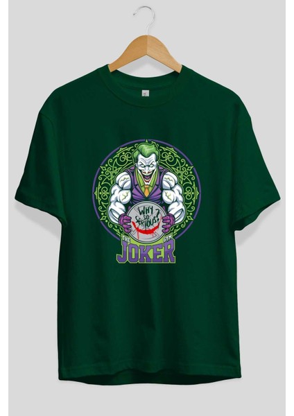 Joker Gym Ön Baskılı Zümrüt Yeşili Oversize T-Shirt Bisiklet Yaka Pamuk Erkek Kadın fiyatları