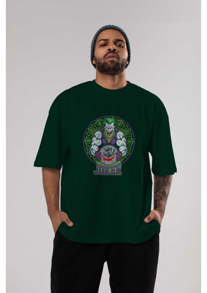 Joker Gym Ön Baskılı Zümrüt Yeşili Oversize T-Shirt Bisiklet Yaka Pamuk Erkek Kadın indirimleri
