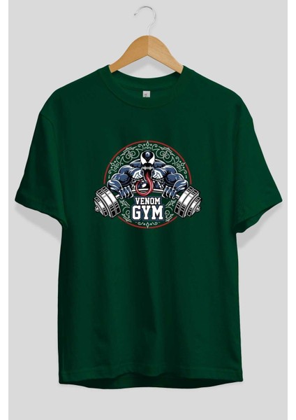 Venom Gym Ön Baskılı Zümrüt Yeşili Oversize T-Shirt Bisiklet Yaka Pamuk Erkek Kadın fiyatları