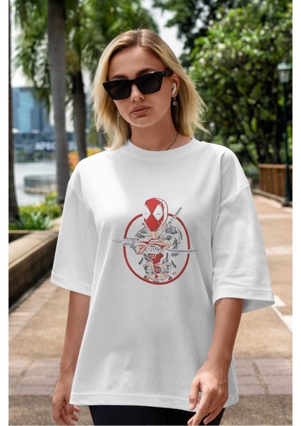Deadpool (5) Ön Baskılı Beyaz Oversize T-Shirt Bisiklet Yaka Erkek Kadın indirimleri