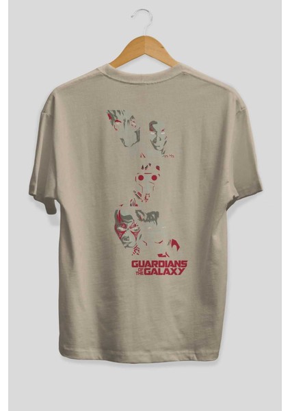 Guardians Of The Galaxy 2 Arka Baskılı Bej Oversize T-Shirt Bisiklet Yaka Pamuk Erkek Kadın fiyatları