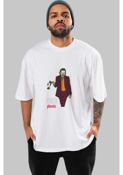 Joker (11) Ön Baskılı Beyaz Oversize T-Shirt Bisiklet Yaka Erkek Kadın