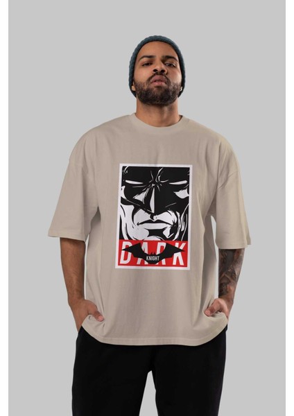 Batman (23) Ön Baskılı Bej Oversize T-Shirt Bisiklet Yaka Pamuk Erkek Kadın indirimleri