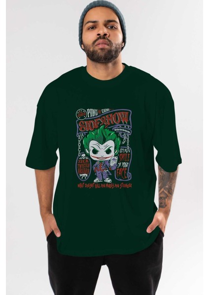 Joker (4) Ön Baskılı Zümrüt Yeşili Oversize T-Shirt Bisiklet Yaka Pamuk Erkek Kadın