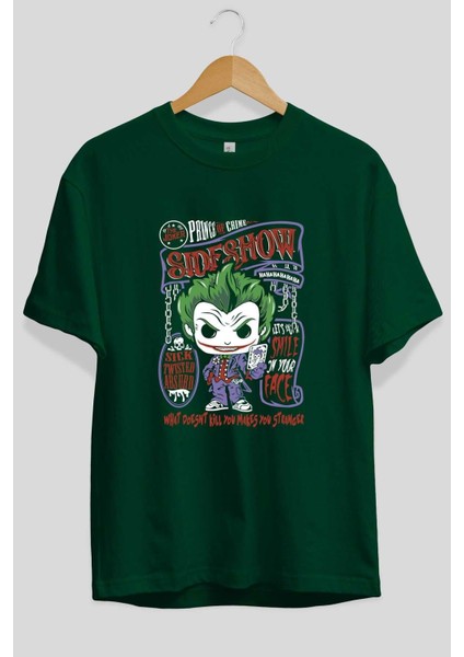Joker (4) Ön Baskılı Zümrüt Yeşili Oversize T-Shirt Bisiklet Yaka Pamuk Erkek Kadın fiyatları