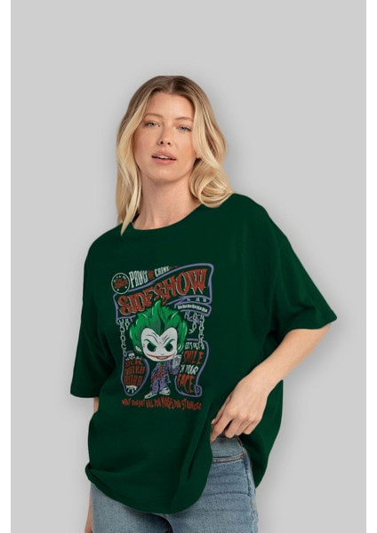 Joker (4) Ön Baskılı Zümrüt Yeşili Oversize T-Shirt Bisiklet Yaka Pamuk Erkek Kadın fırsatları