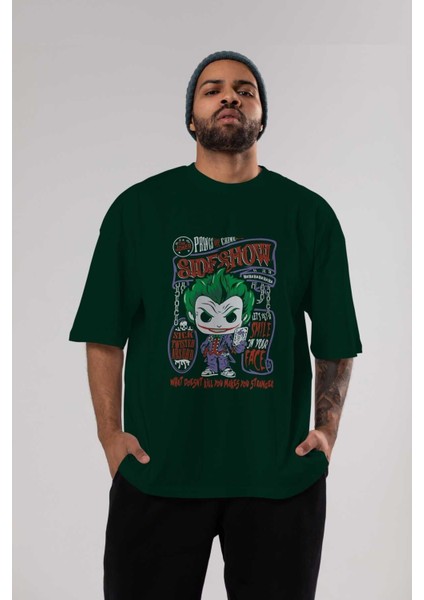 Joker (4) Ön Baskılı Zümrüt Yeşili Oversize T-Shirt Bisiklet Yaka Pamuk Erkek Kadın indirimleri