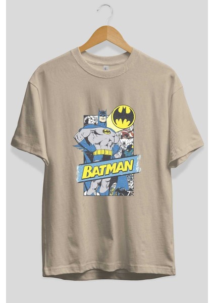 Batman (26) Ön Baskılı Bej Oversize T-Shirt Bisiklet Yaka Pamuk Erkek Kadın fiyatları