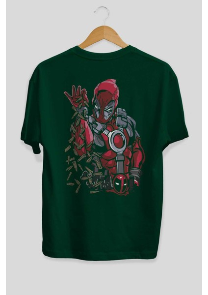 Deadpool (2) Arka Baskılı Zümrüt Yeşili Oversize T-Shirt Bisiklet Yaka Erkek Kadın fiyatları
