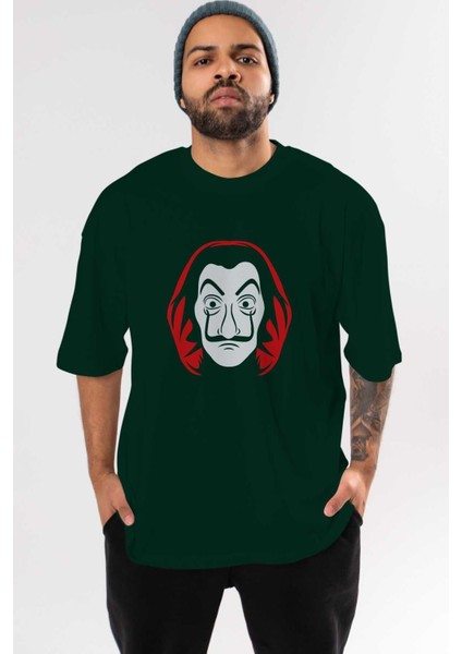 La Casa De Papel (8) Ön Baskılı Zümrüt Yeşili Oversize T-Shirt Bisiklet Yaka Pamuk Erkek Kadın