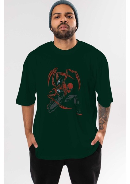 Spiderman (16) Ön Baskılı Zümrüt Yeşili Oversize T-Shirt Bisiklet Yaka Pamuk Erkek Kadın