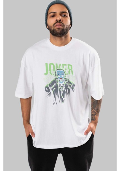 Joker (9) Ön Baskılı Beyaz Oversize T-Shirt Bisiklet Yaka Erkek Kadın