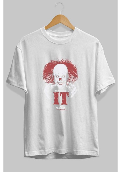 It Ön Baskılı Beyaz Oversize T-Shirt Bisiklet Yaka Erkek Kadın fiyatları