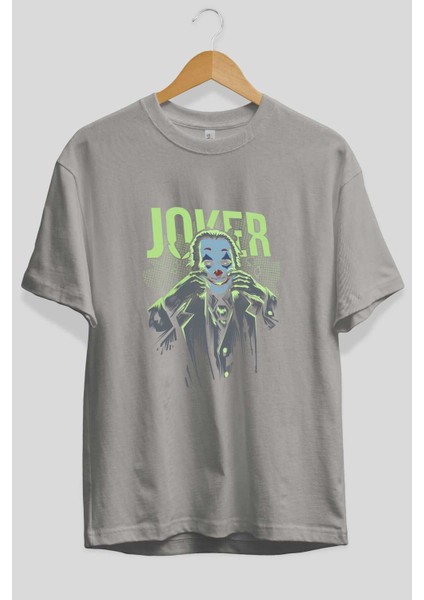 Joker (9) Ön Baskılı Gri Oversize T-Shirt Bisiklet Yaka Pamuk Erkek Kadın fiyatları