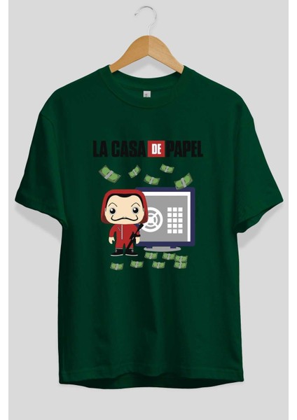 La Casa De Papel (4) Ön Baskılı Zümrüt Yeşili Oversize T-Shirt Bisiklet Yaka Pamuk Erkek Kadın fiyatları