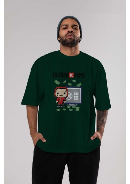 La Casa De Papel (4) Ön Baskılı Zümrüt Yeşili Oversize T-Shirt Bisiklet Yaka Pamuk Erkek Kadın indirimleri