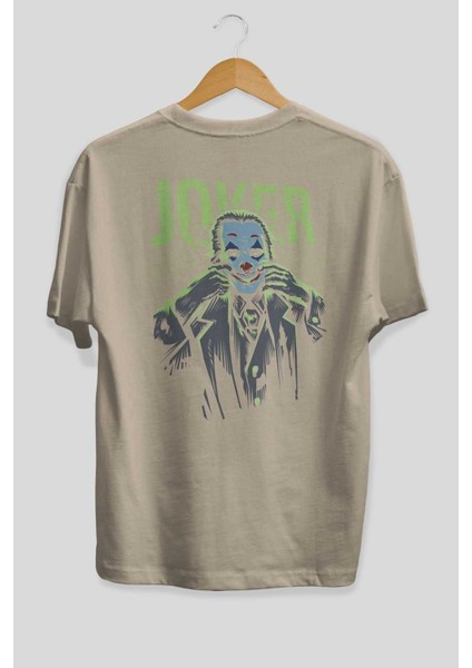 Joker (9) Arka Baskılı Bej Oversize T-Shirt Bisiklet Yaka Pamuk Erkek Kadın fiyatları