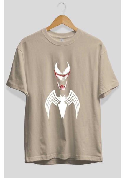 Spiderman (26) Ön Baskılı Bej Oversize T-Shirt Bisiklet Yaka Pamuk Erkek Kadın