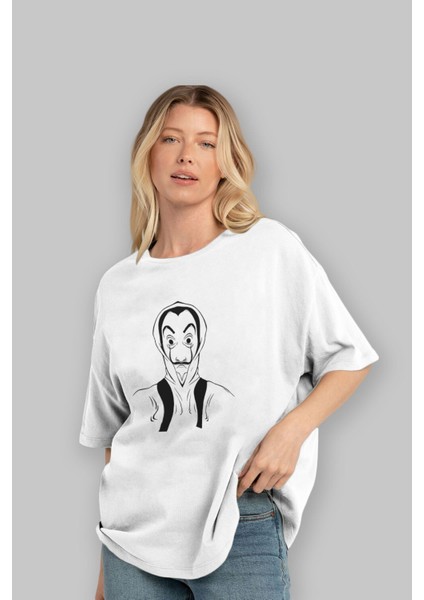 La Casa De Papel (7) Ön Baskılı Beyaz Oversize T-Shirt Bisiklet Yaka Erkek Kadın fırsatları