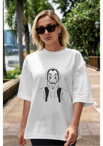 La Casa De Papel (7) Ön Baskılı Beyaz Oversize T-Shirt Bisiklet Yaka Erkek Kadın indirimleri