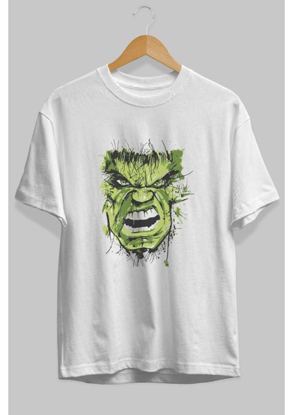 Hulk (4) Ön Baskılı Beyaz Oversize T-Shirt Bisiklet Yaka Erkek Kadın fiyatları