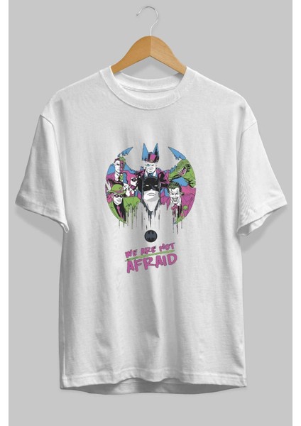 Batman Joker Ön Baskılı Beyaz Oversize T-Shirt Bisiklet Yaka Erkek Kadın fiyatları