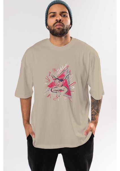 Spiderman (23) Ön Baskılı Bej Oversize T-Shirt Bisiklet Yaka Pamuk Erkek Kadın