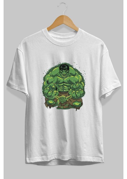 Hulk (7) Ön Baskılı Beyaz Oversize T-Shirt Bisiklet Yaka Erkek Kadın fiyatları