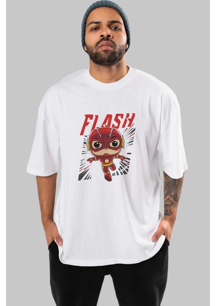 Flash Avengers (4) Ön Baskılı Beyaz Oversize T-Shirt Bisiklet Yaka Erkek Kadın