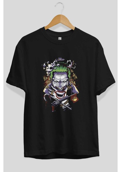 Joker Ön Baskılı Siyah Oversize T-Shirt Bisiklet Yaka Erkek Kadın fiyatları