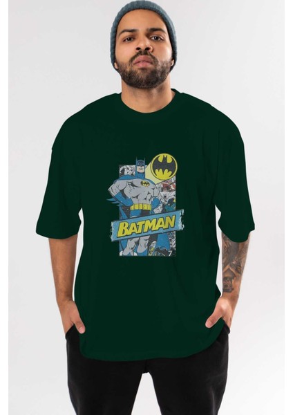 Batman (26) Ön Baskılı Zümrüt Yeşili Oversize T-Shirt Bisiklet Yaka Pamuk Erkek Kadın