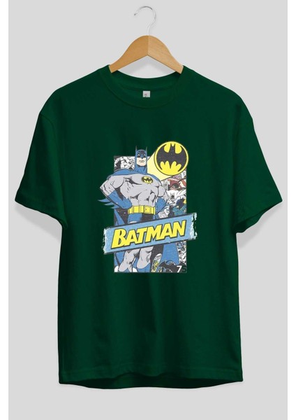 Batman (26) Ön Baskılı Zümrüt Yeşili Oversize T-Shirt Bisiklet Yaka Pamuk Erkek Kadın fiyatları